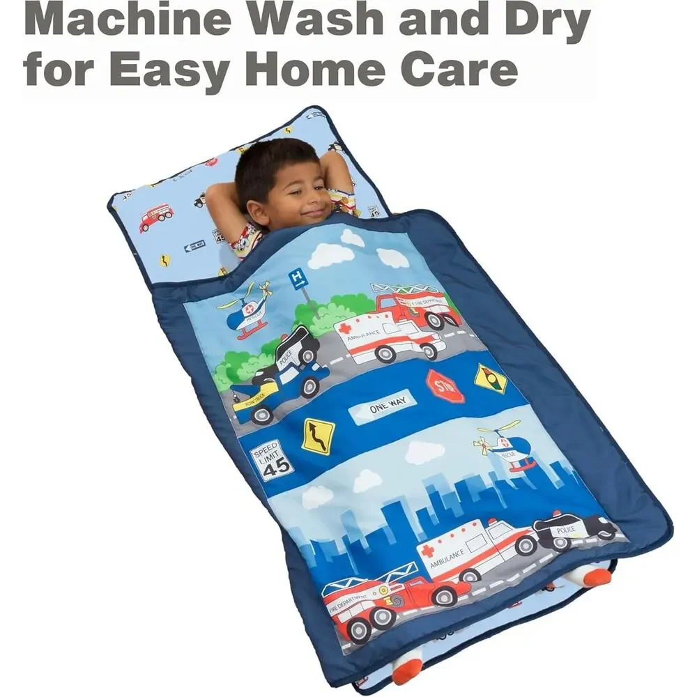Toddler Nap Mat, Sleeping Bag Removable Pillow -Fire Police Rescue- Carry Handle